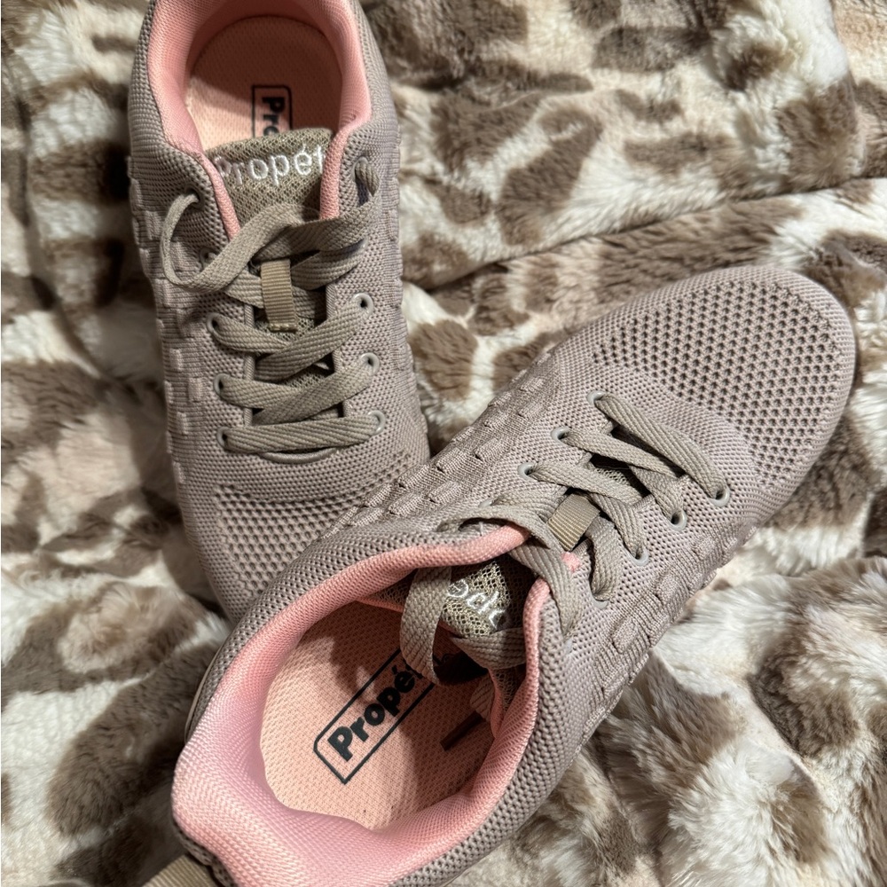 Propet Women's Taupe and Pink Sneakers